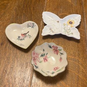 (3) Lenox Trinket Dishes Serenade Heart, Butterfly Meadow & Barrington Dish